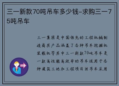 三一新款70吨吊车多少钱-求购三一75吨吊车