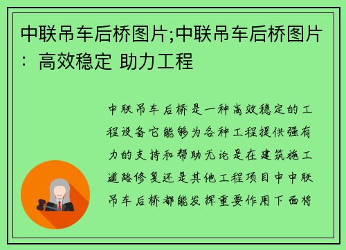 中联吊车后桥图片;中联吊车后桥图片：高效稳定 助力工程